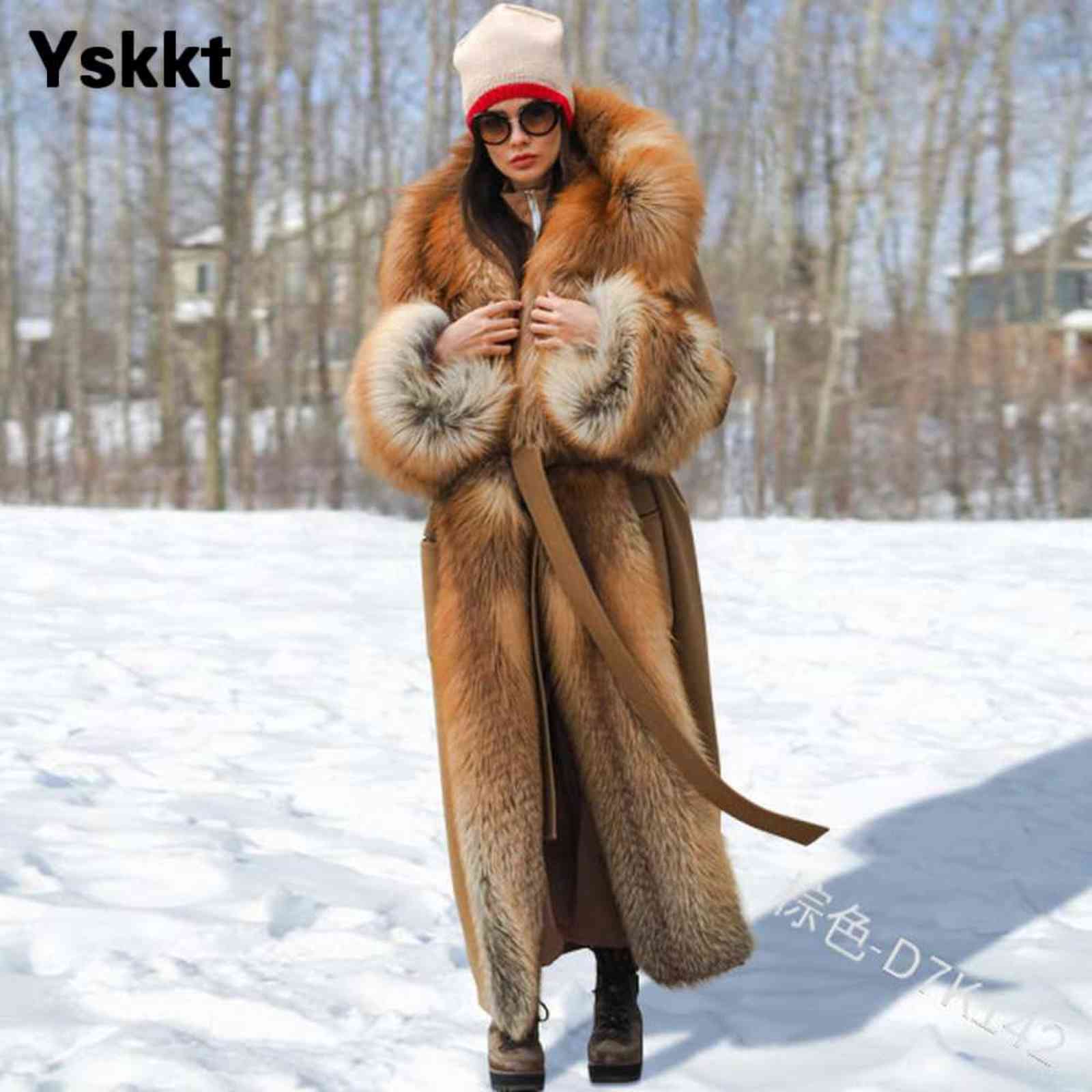 Winter Women Faux Fur Coat Long Solid Color Trim s Belt ry Womens Warm Jackets Sleeve Elegant Lady Fashion 211119