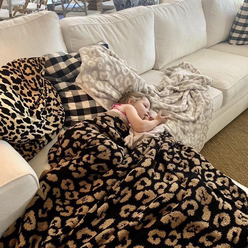 Blankets Half Wool Sheep Blanket Knitted Leopard Plush Throw blankets