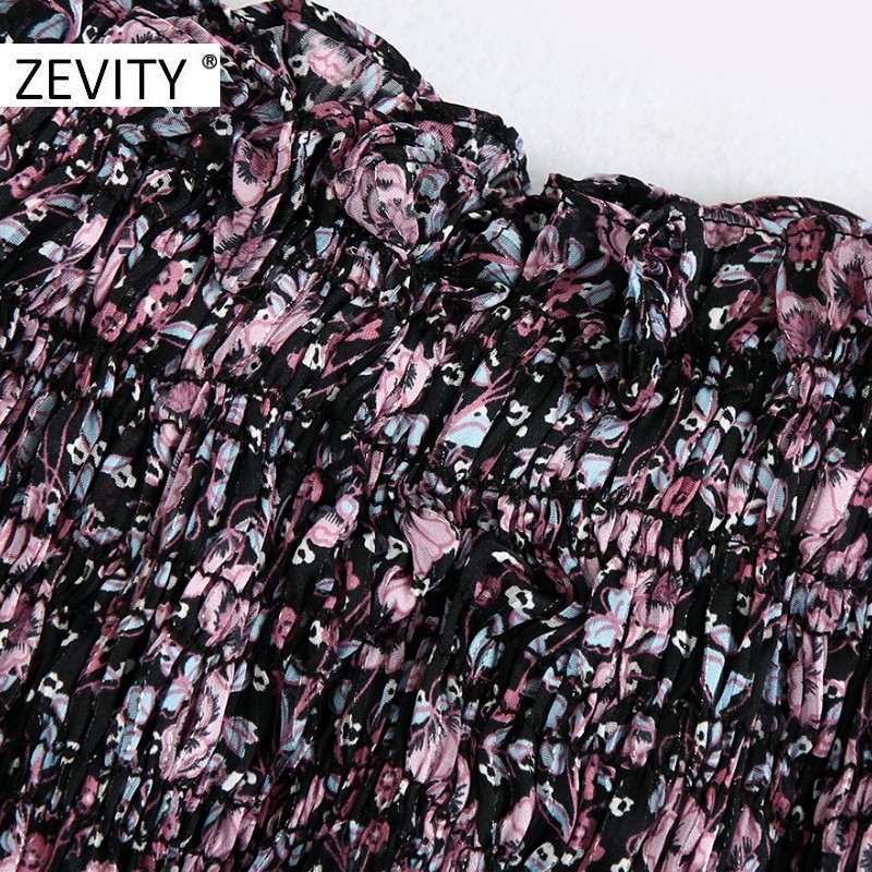 ZEVITY Women vintage tropical flower print pleated mini skirt faldas mujer ladies casual slim ruffles chiffon skirts QUN671 210306