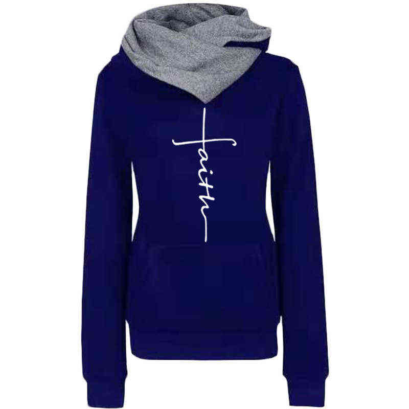 Autumn Winter Hoodies Sweatshirts Women Faith Embroidered Sweatshirt Long Sleeve Pullovers Christmas Casual Warm Hooded Tops 211109