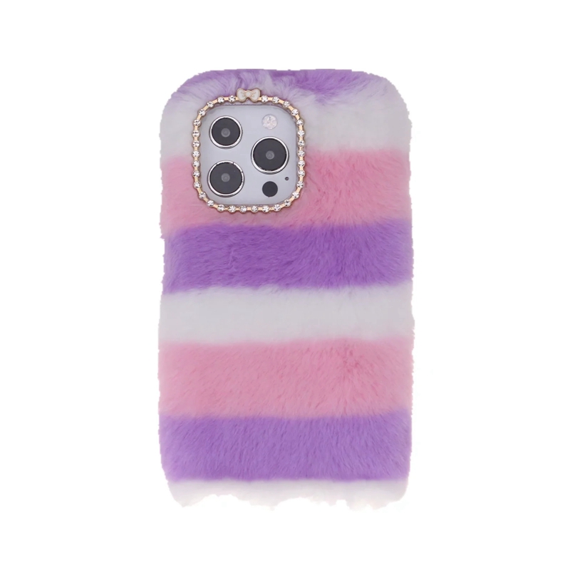 Rainbow Bling Diamond Fluffy Fur Phone Cases For Iphone 17 Air 16 15 14 13 Pro Max 12 11 X XS XR 8 7 6 Plus Iphone17 Soft TPU Cute Genuine Rabbit Hair