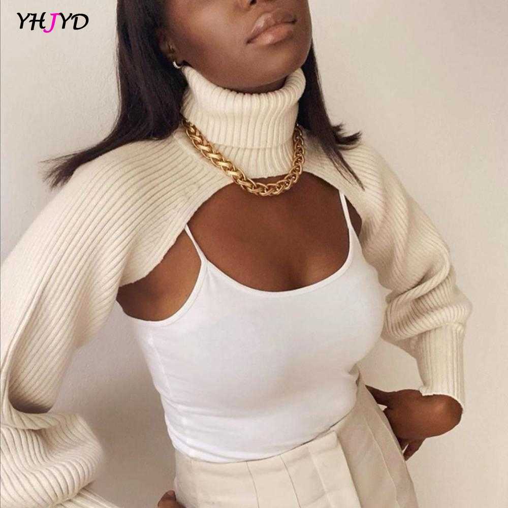 2020 Fashion Cut Out Sweater Long Sleeve Pullover Tops Crop Sexy Knitwear Jumper Autumn Winter Turtleneck Casual Women Clothing X0721, White;black