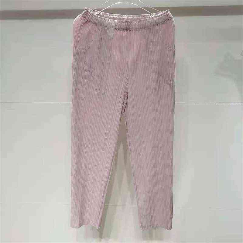 DEAT Frilly Pants Woman Solid High Waist Elastic Simple Thin Nine Length Loose Straight Causal Style Wild Autumn XQ362 211115