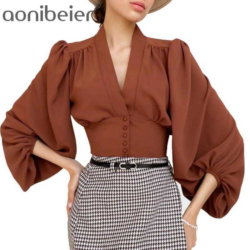 Tunic Blouse Women Classical Retro Style V Neck Lantern Sleeve Single-Breasted Office Lady Shirts Chic Sweet Tops 210604, White
Tunic Blouse Women Classical Retro Style V Neck Lantern Sleeve Single-Breasted Office Lady Shirts Chic Sweet Tops 210604, White