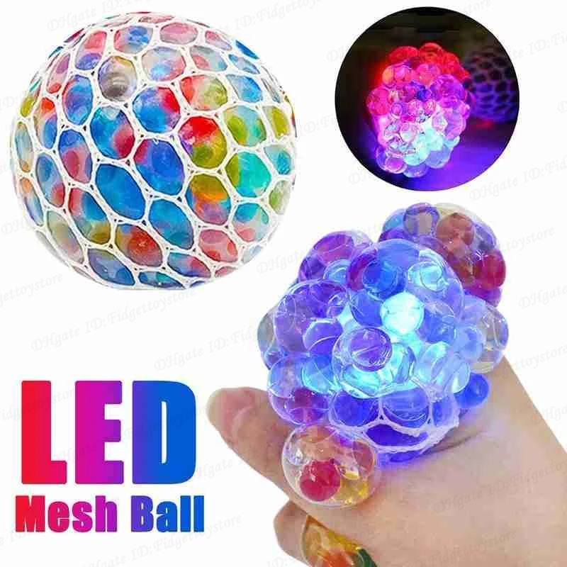 

Fidget Toys Mesh Grape Ball LED Glowing Anxiety Relief Stress for Kids Adults Squeeze Sensory Antistress Squishy Decompression Vent Toy