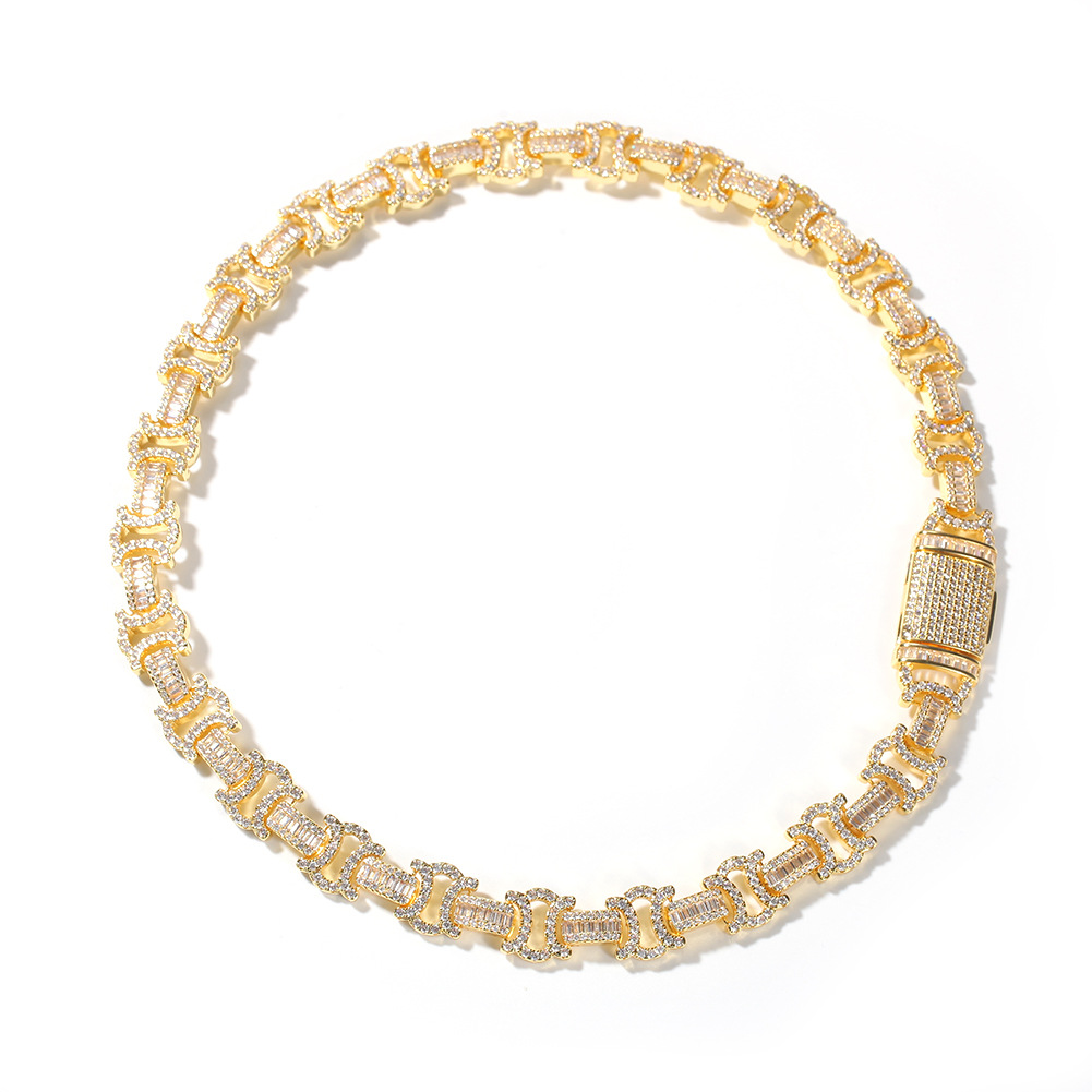 15mm Hip Hop Shining Tennis Chain Necklace Bling White Zircon 18K Real Gold Plated Street Rap Jewelry
