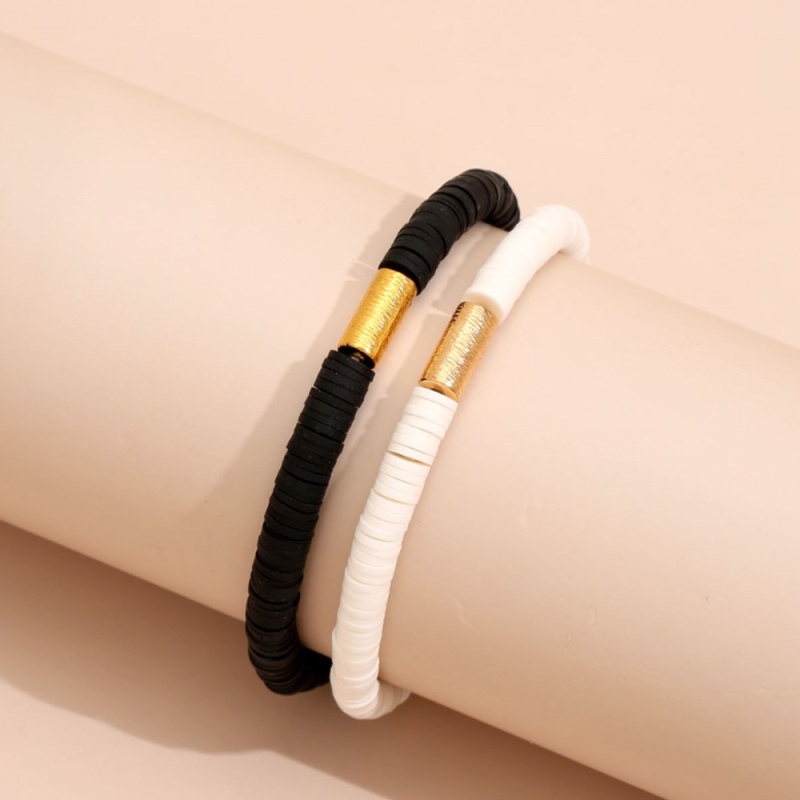 Bohemian Style Rainbow Color Polymer Clay Beads Strands Bracelet Men Women Elastic Jewelry for Wholesale 2pcs/set