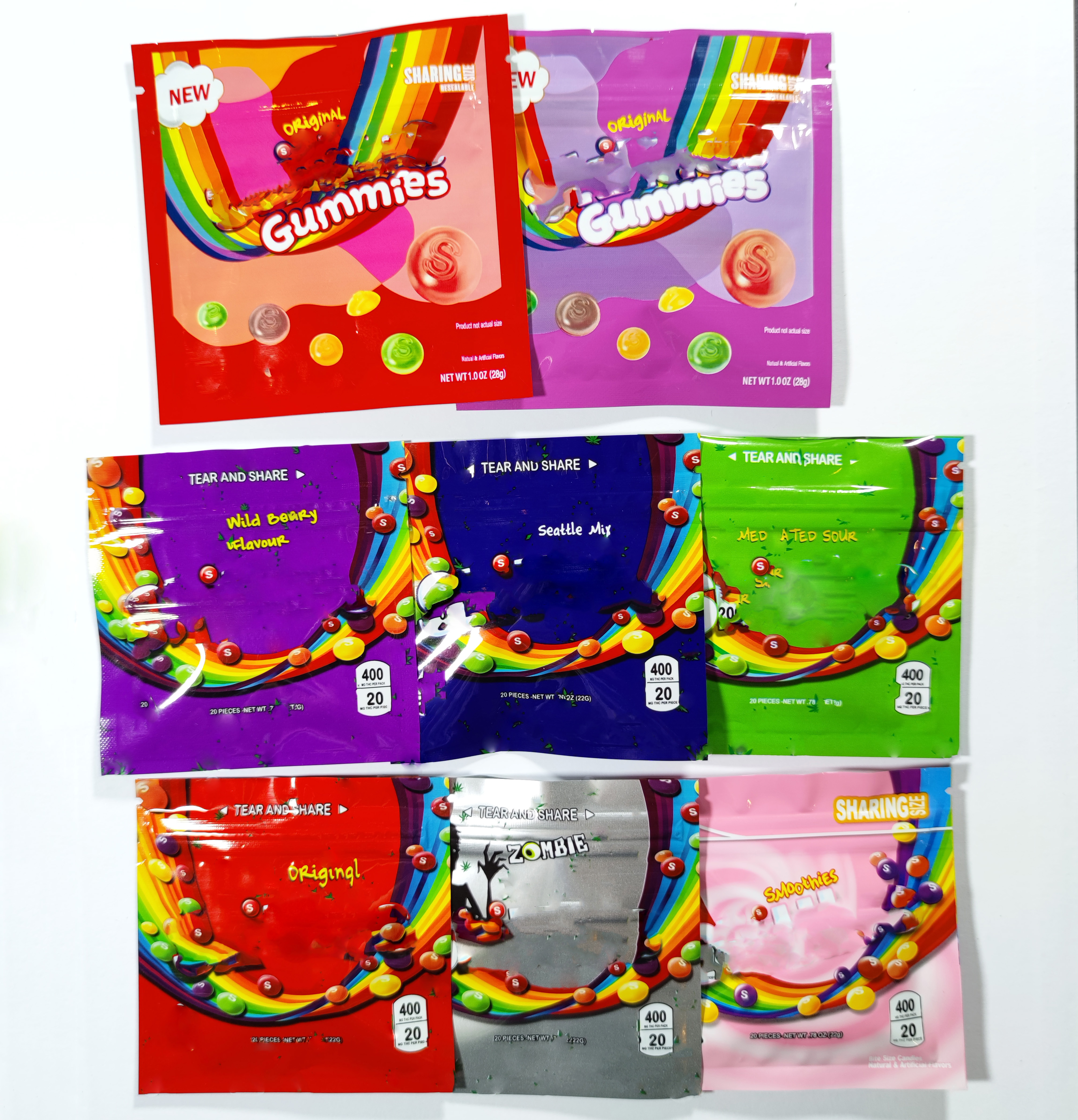Wholesale empty 400mg Gummies Candy Mylar Bags Edible Rainbow Zipper Packaging edibles Gummy Pouch Package Storage Retail bag
Wholesale empty 400mg Gummies Candy Mylar Bags Edible Rainbow Zipper Packaging edibles Gummy Pouch Package Storage Retail bag
