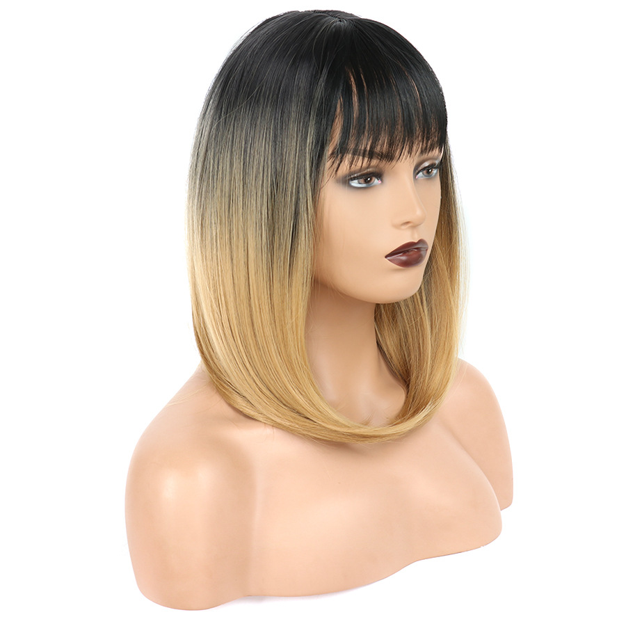 New Fashion trend Short Striaght BOB Ombre Blond Synthetic wig with Qi Bangs women's Hair wigs for life Cosplay