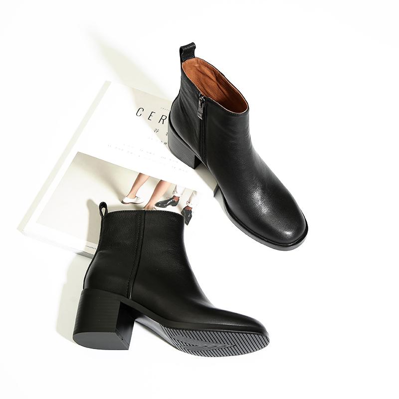 Boots MORDOAN Genuine Cow Leather Thick-Heeled Short Women Square Toe Platform Shoes 2021 Winter Mid Ankle For
