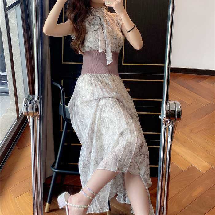 Japan Style Summer Flying Sleeve Print Slim Waist Vestidos Mujer Elegant Temperament Fairy Dress Simple Femme Party Robe 210630
