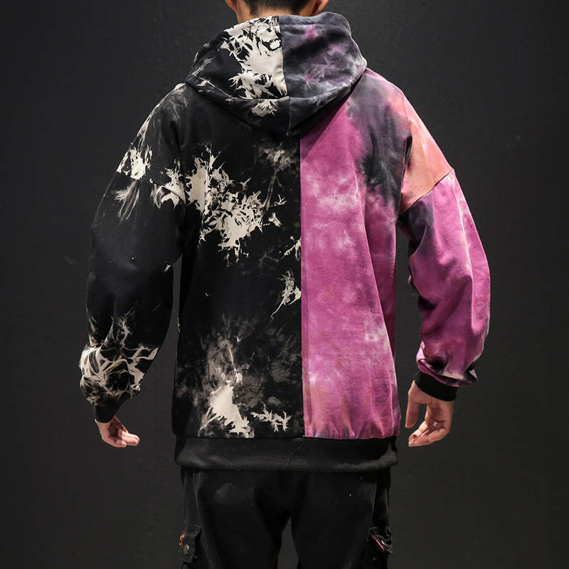 SingleRoad Men's Hoodies Oversized Tie Dye Patchwork Shark Harajuku Japanese Streetwear Hip Hop Hoodie Men Sweatshirt Male 201020