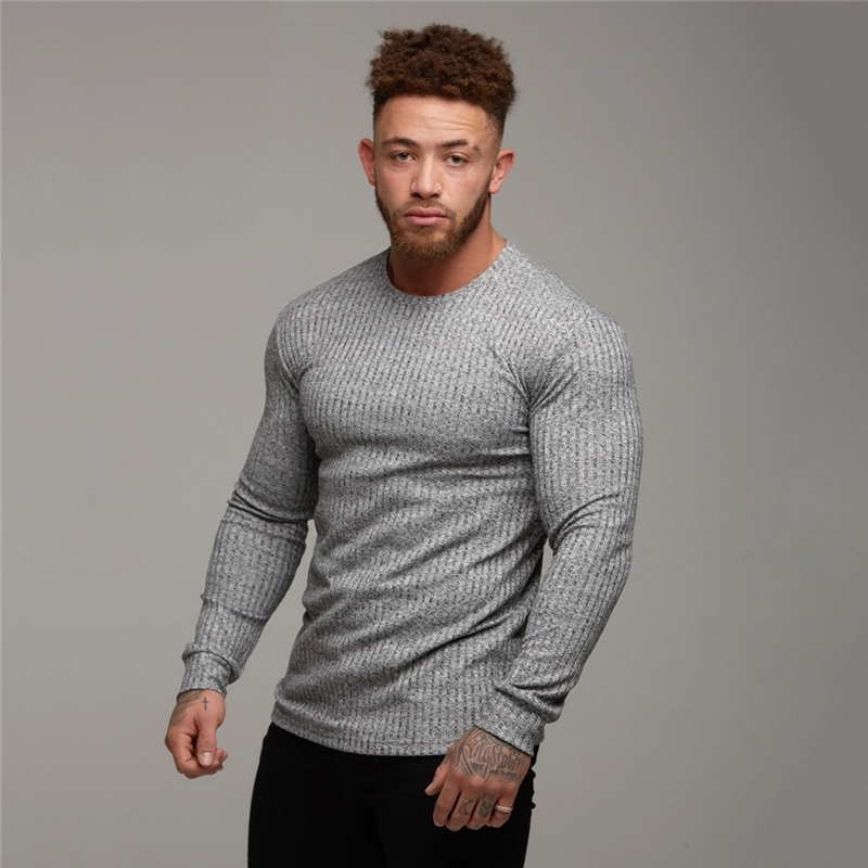 Autumn Fashion Men's T-shirt Sweater O-Neck Slim Fit Knittwear Mens Long Sleeve Pullovers Tshirts Men Fitness Pull Homme T200219