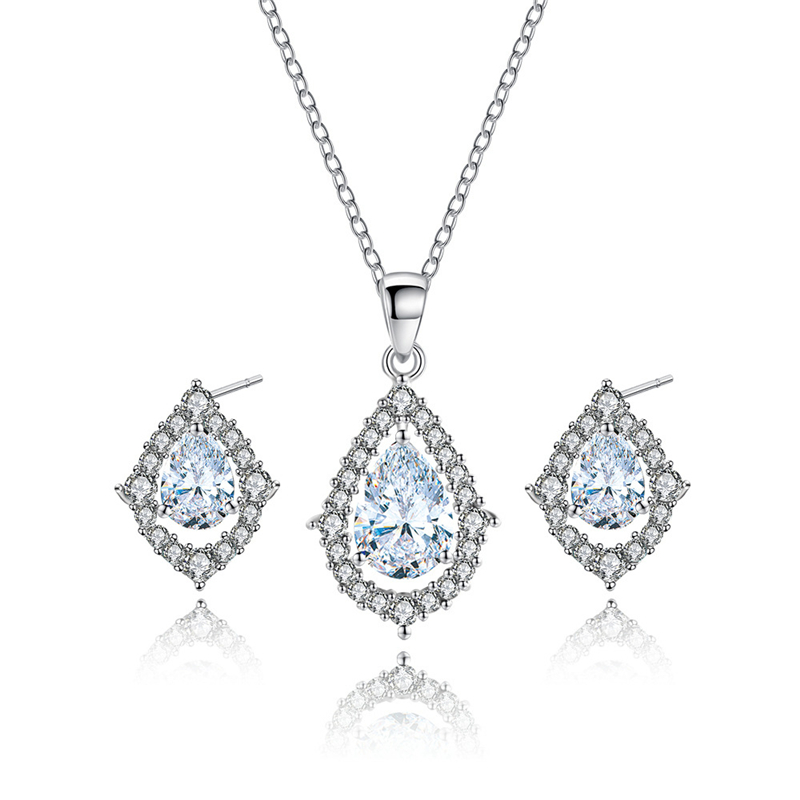 Iced Out Necklace Earrings Sets Cubic Zirconia Crystal Rhinestone Waterdrop Pendant Wedding Jewelry Set for Women Girls Bridal Bridesmaids