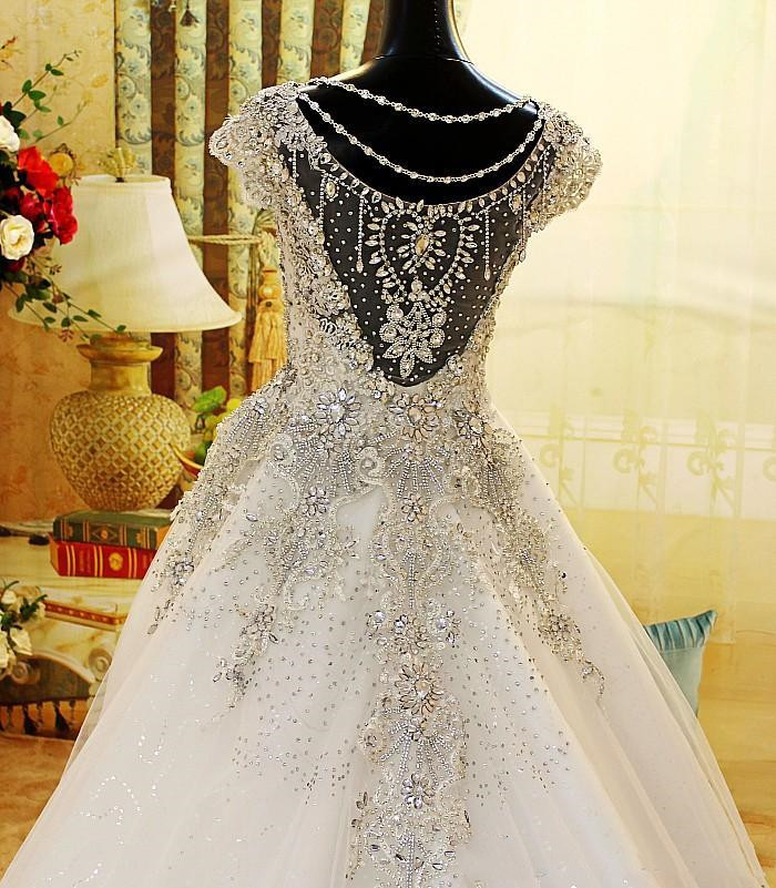 Bling Bling Heavy Beading Wedding Dresses Crystals Beaded princess church Bridal Gowns Lace Sweep Train Wedding Vestidos