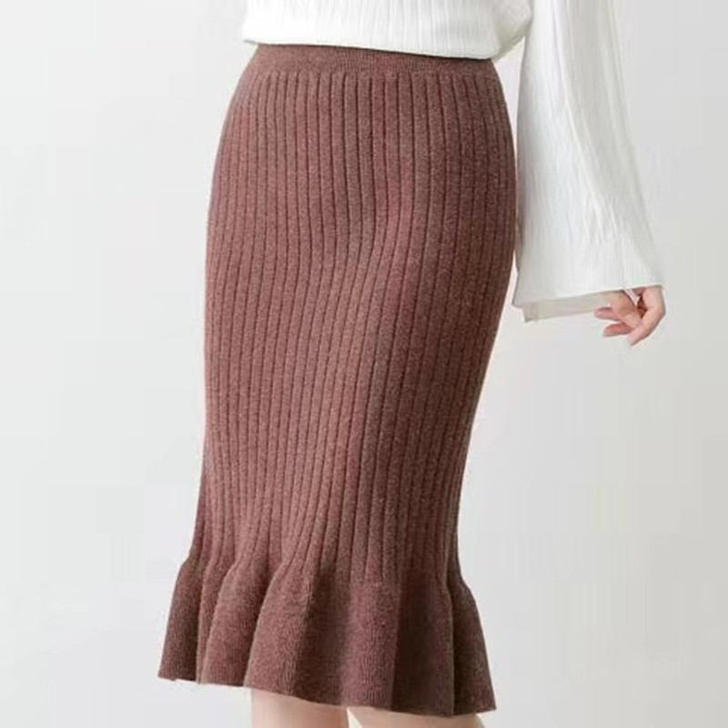Women skirt plus size wool long fishtail skirt autumn and winter high waist all-match knitted bag hip skirt female autumn 2021 210309