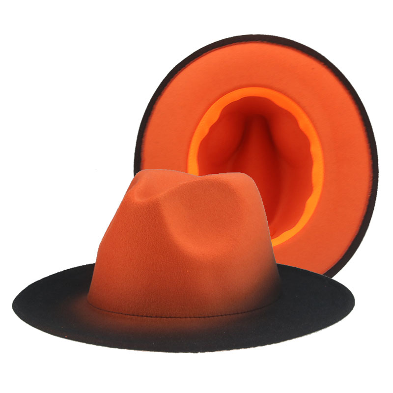 Women Hats Fedora Gradient Color Patchwork Men Hats Felted Black Red Street Casual Women New Fedora Hat Sombreros De Mujer