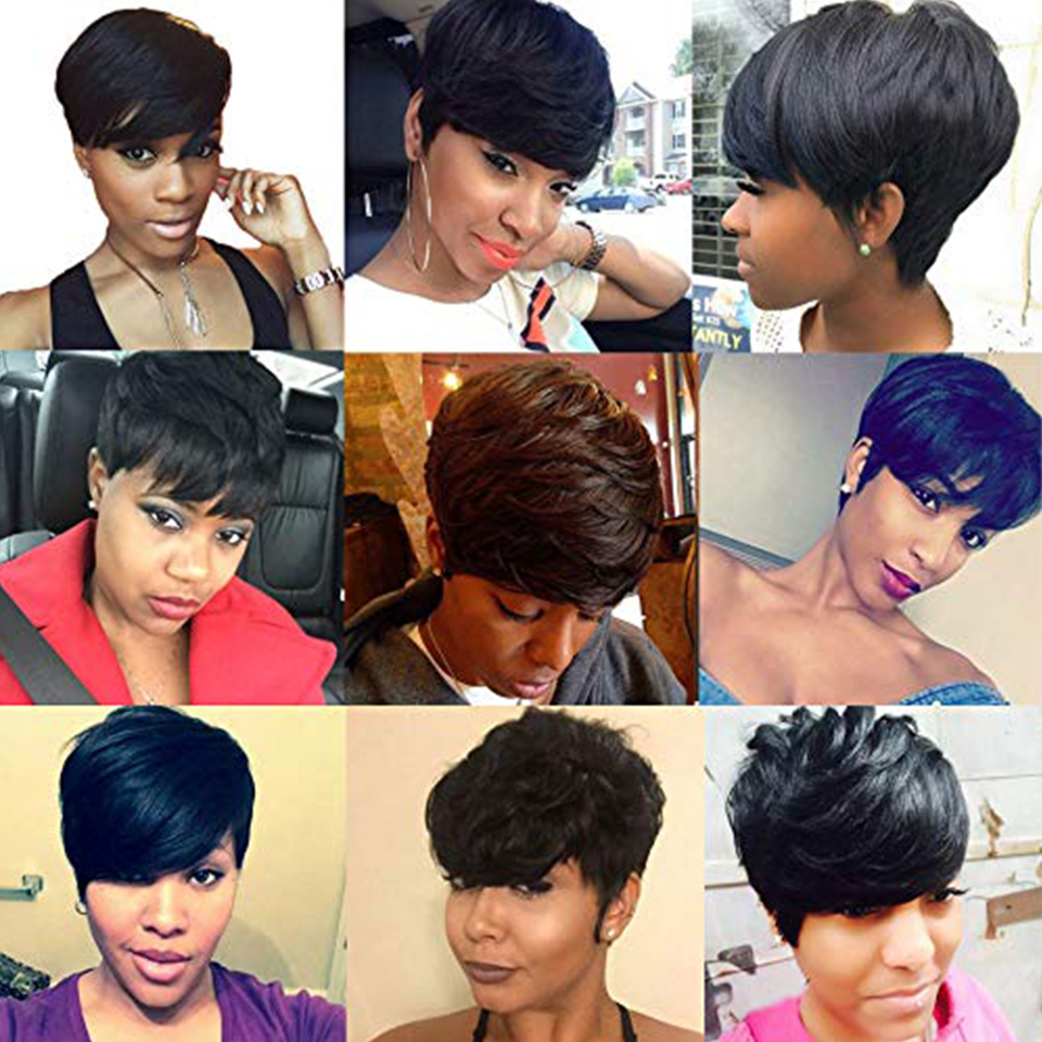 Natural Color Short Bob Straight Human Wigs With Bangs Brazilian Virgin Hair Pixie Cut Wig Cheap Human Hair Wig For Black Womenfactory direc
