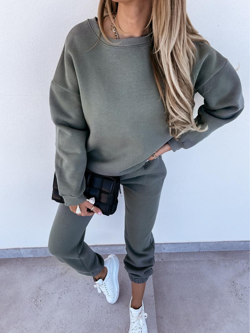 Fashion Women Two Piece Pants Solid Color Full Sleeve Casual Sporty 2 Pieces Tops And Long Pant Tracuits