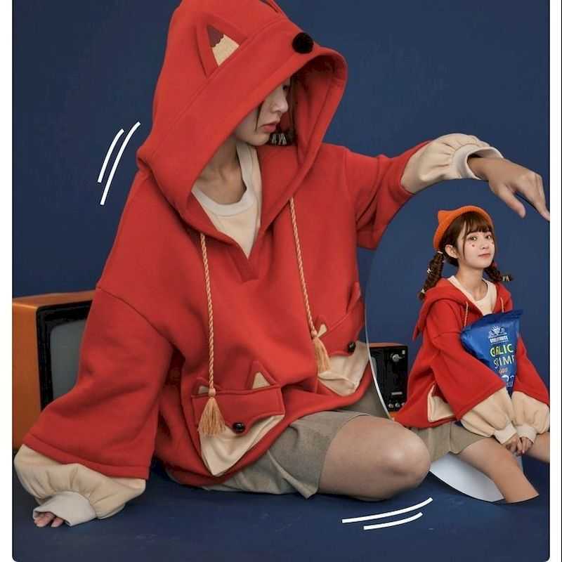 red Japanes hoodies sweatshirt gothic oversized hoodie korean clothes for women winter tops long sleeve sweater preppy 210526