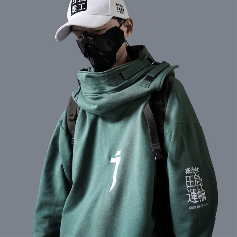 Plus Size Fish mouth Chinese Embroidery Fleece Hoodies Winter Japan Punk Style Hip Hop Casual Sweatshirts Men Frock Hoodies 201020