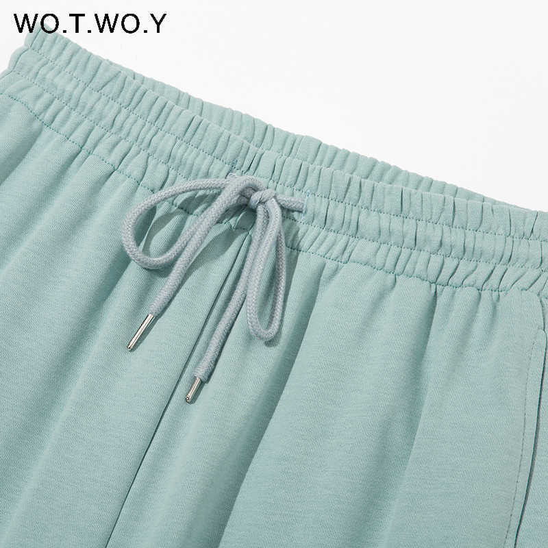 WOTWOY Elastic Waist Casual Sweatshirt Women 2 Pieces Matching Pants Sets Autumn Winter Loose Tracksuits Female Solid Pullovers 210910