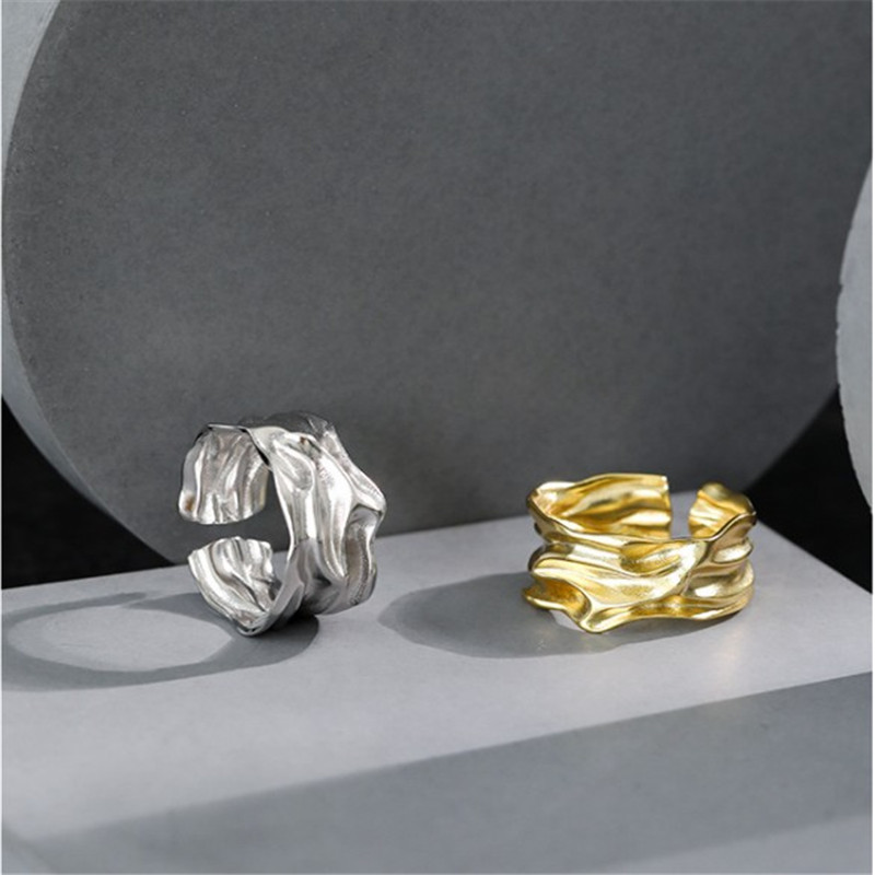 100% 925 Sterling Silver Irregular Rings For Women New Wide Surface Geometric Open Ring Adjustable anillos