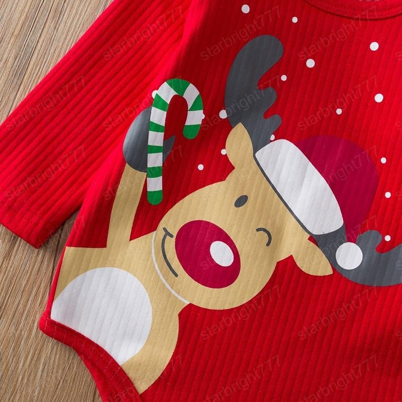 Christmas Baby Clothing Set Rib Rompers+Pants+Hat Fall Kids Boutique Clothes 0-2T Infant Toddlers Xmas Outfits Good Quality