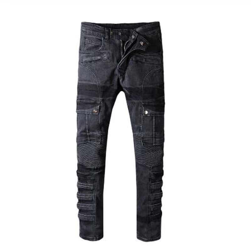 2021 New Men's Male Pockets Patchwork Black Biker Jeans for Motorcycle Plus Size Slim Fit Pleated Stretch Denim Pants Trousers S5sk, Beige 
2021 New Men's Male Pockets Patchwork Black Biker Jeans for Motorcycle Plus Size Slim Fit Pleated Stretch Denim Pants Trousers S5sk, Beige