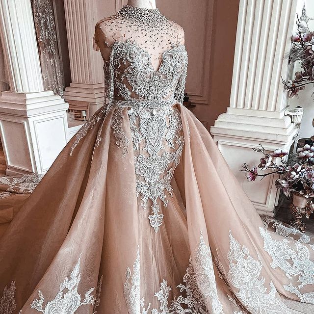2021 Plus Size Arabic Aso Ebi Luxurious Crystals Mermaid Wedding Dresses Lace Beaded Bridal Dresses Illusion Sheer Neck Wedding Gowns ZJ205