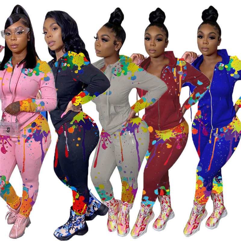 2021 New Women Splash Ink Printed Zipper Two Piece Set Tracksuit Long Sleeve Hooded Sweatshirts Pencil Pants Sportswear 8muz, Pink suit
2021 New Women Splash Ink Printed Zipper Two Piece Set Tracksuit Long Sleeve Hooded Sweatshirts Pencil Pants Sportswear 8muz, Pink suit