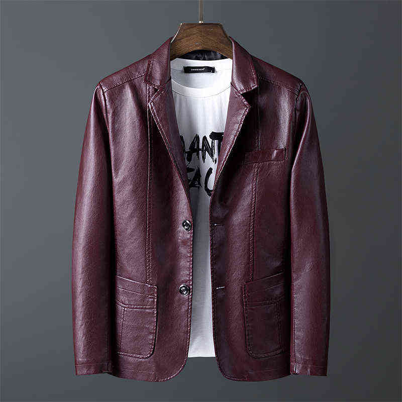 LBL Leather Jacket Male Slim Autumn Fashion Zipper Pockets PU Leather Men's Suit Jacket Pure Solid Color Leisure Coats 211111