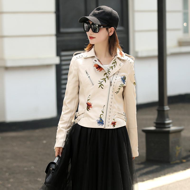 Women' Leather & Faux 2021 Jacket Outerwear Women Embroidery Motorcycle Black Punk Coat Rivet Zipper Female, White
Women' Leather & Faux 2021 Jacket Outerwear Women Embroidery Motorcycle Black Punk Coat Rivet Zipper Female, White