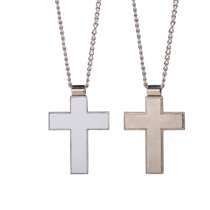 Sublimation Blank Cross Pendant Necklace Personalized Heat Transfer Metal Pendant Hip Hop Fashion Jewelry