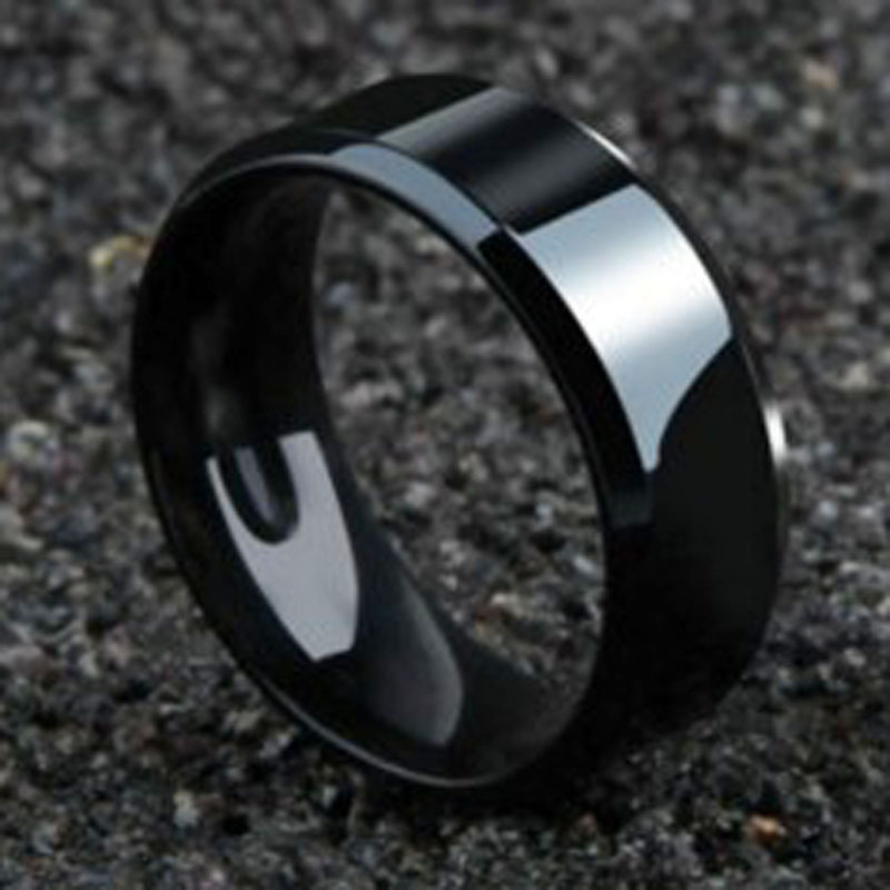 8mm Cool Black Titanium Steel Men Ring Smooth Bling Rings for Male Boyfriend Husband Jewel Silver Man Rings Fashion Jewelry