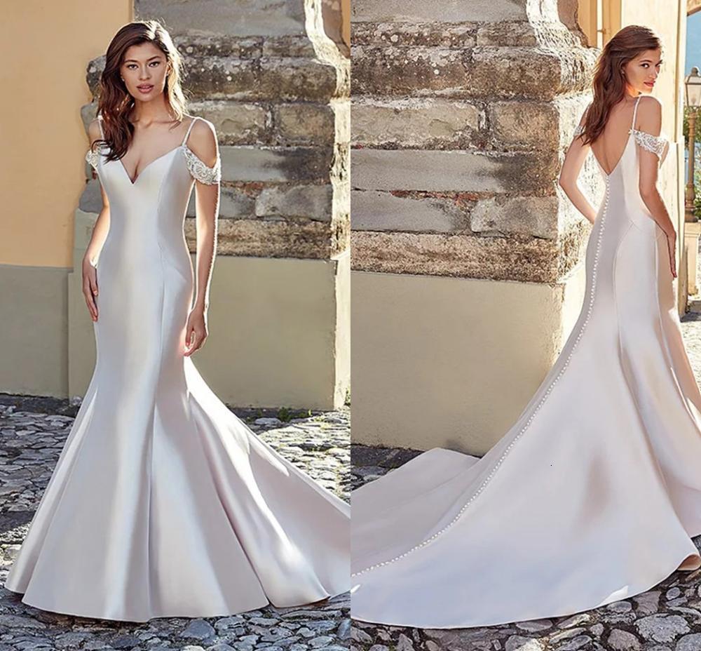 2021 New Hot Satin Mermaid Beads Wedding Off Shoulder Vestido Noiva V-neck Simple Robe De Mariee Backless Sexy Bridal Gowns 4034, Ivory
2021 New Hot Satin Mermaid Beads Wedding Off Shoulder Vestido Noiva V-neck Simple Robe De Mariee Backless Sexy Bridal Gowns 4034, Ivory
