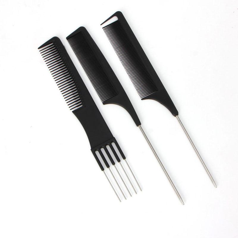 Hair Brushes 7 Types Black Fine-tooth Comb Metal Pin Hairdressing Style Rat Tail Brush Professional Salon Barber Tool