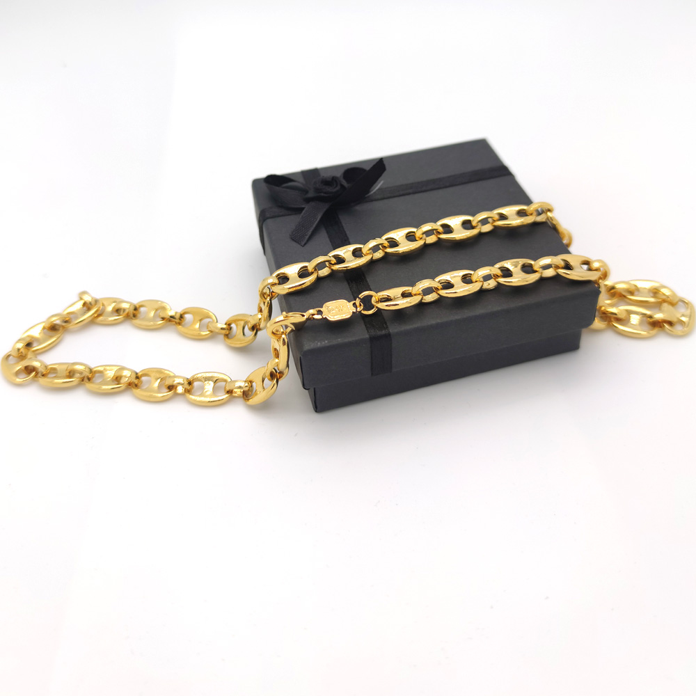 24 K Yellow REAL GOLD GF Puffed Mariner Link Chain Necklace 10mm 23.6 Lobster Clasp STAMP