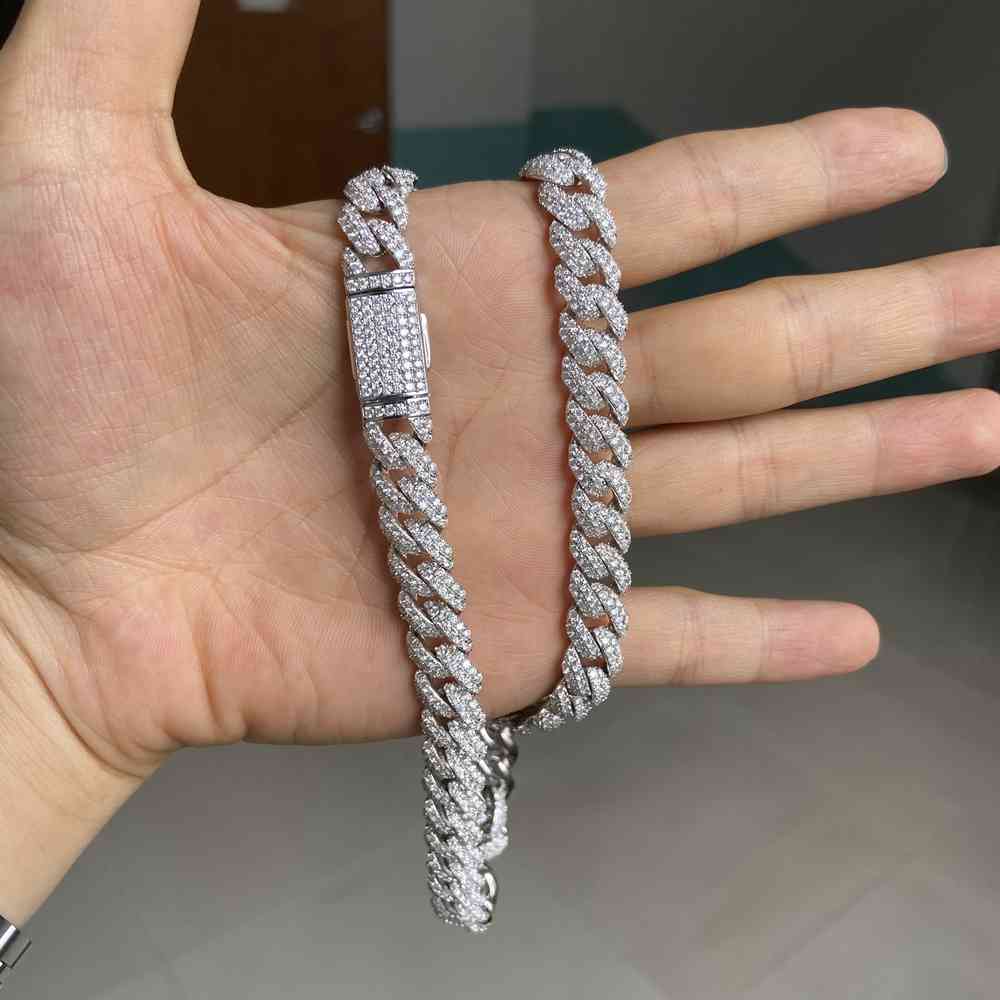 Meisidian 24 Inch S925 Silver Iced Out VVS Moissanite Diamond Cuban Link Chain Necklace For Men X0509
