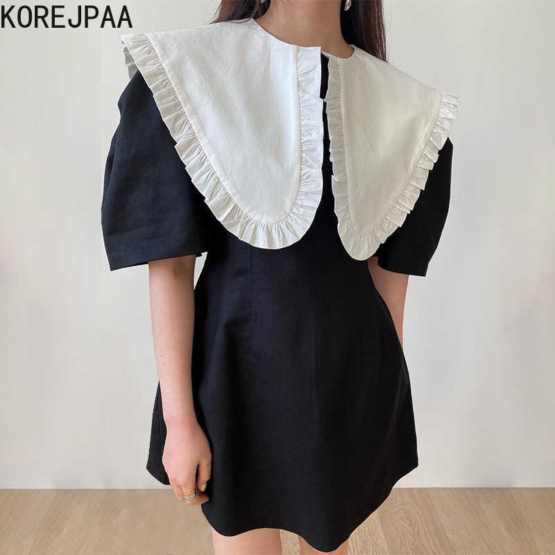Korejpaa Women Dress Summer Korean Chic Girl French Retro Lapel Wood Ears Contrast Stitching High-Waist Puff Sleeve Vestido 210526, White
Korejpaa Women Dress Summer Korean Chic Girl French Retro Lapel Wood Ears Contrast Stitching High-Waist Puff Sleeve Vestido 210526, White