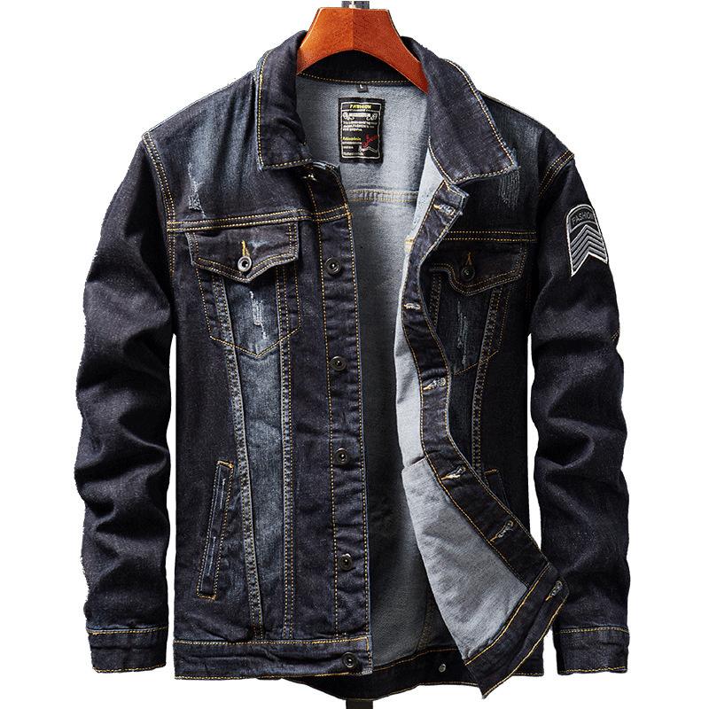 Men's Jackets Spring And Autumn High Quality Lapel Single Breasted All-match Solid Color Long-sleeved Embroidery Eagle Denim Jacket, As shown in figure
Men's Jackets Spring And Autumn High Quality Lapel Single Breasted All-match Solid Color Long-sleeved Embroidery Eagle Denim Jacket, As shown in figure