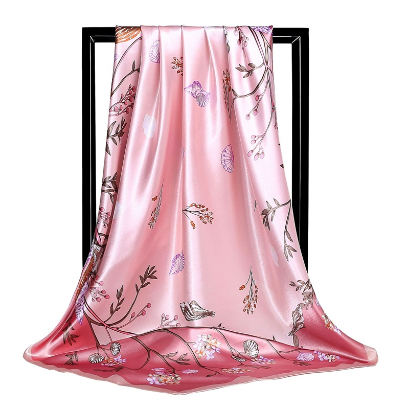 Printed Silk Scarves Women 90*90cm Square Plant Flowers Head Hijab Scarf Ladies Spring Shawl Wrap Muffler Pareo Bandanna Female