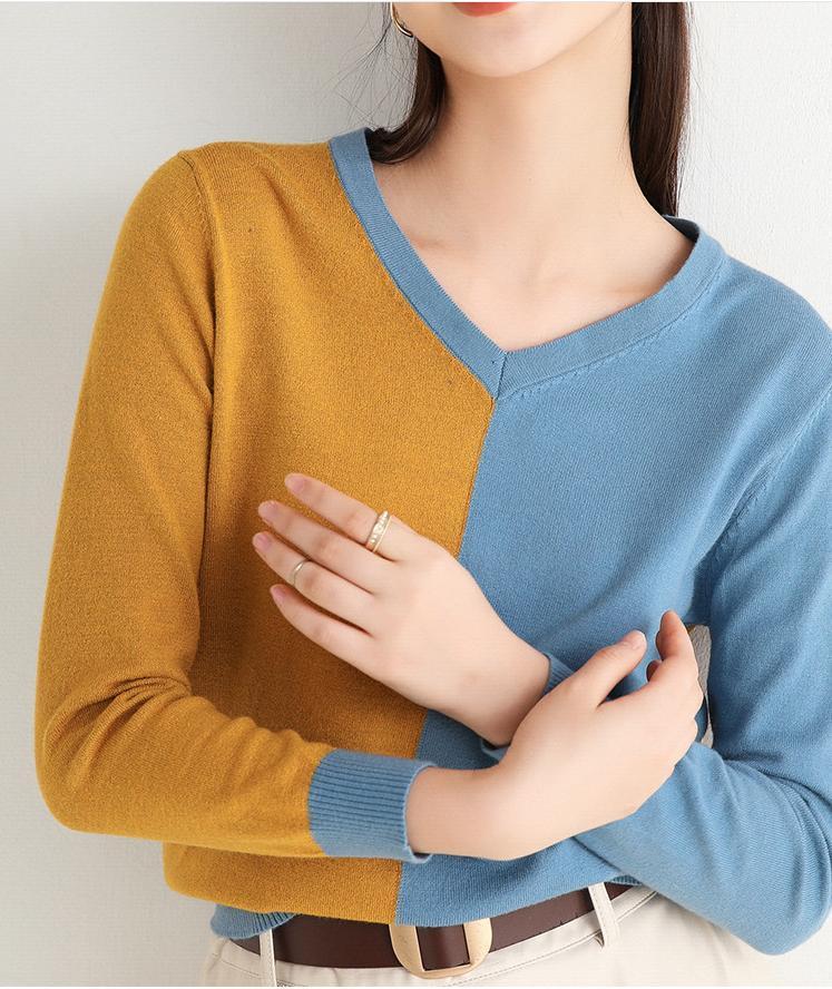 Women' Sweaters Autumn Winter Temperament V-Neck Color Matching Fashion All-Match Pullover Women Sweater B128, Blue
Women' Sweaters Autumn Winter Temperament V-Neck Color Matching Fashion All-Match Pullover Women Sweater B128, Blue