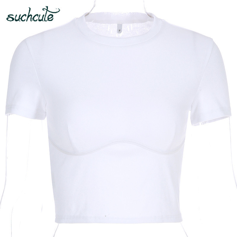 SUCHCUTE Female TShirt Crop Top White Shirt Strap Poleras Mujer De Moda Summer Polera Blanca Hot Casual Korean Style Women T200614