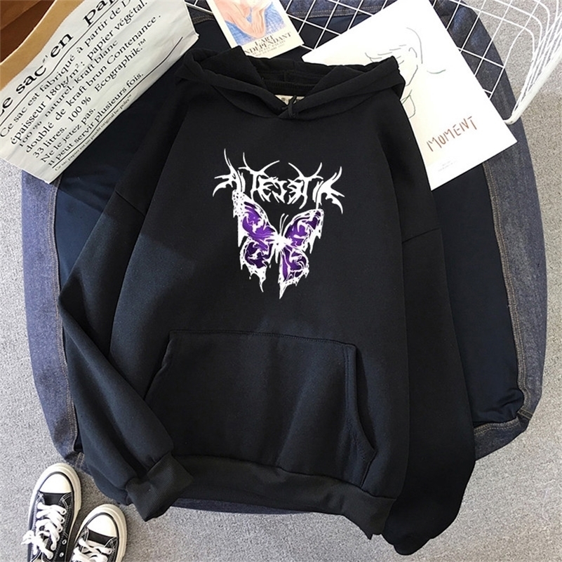 pink clothing black butterfly oversized Women's Hoodies Print Kawaii Sweatshirt Hoodies for Women top Hoody clothes Full Sleeve 201102