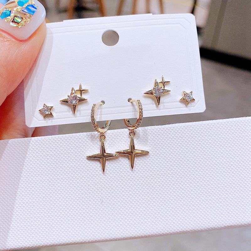 Stud Trendy 3 Pairs CZ Crystal Star Earrings Gold Color Plated Cubic Zircon Set For Women, Golden;silver
Stud Trendy 3 Pairs CZ Crystal Star Earrings Gold Color Plated Cubic Zircon Set For Women, Golden;silver