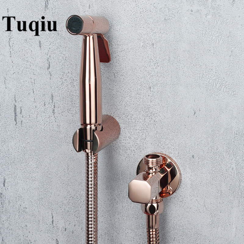 

2021 New Hand Held Sprayer Douche Toilet Kit Rose Gold Brass Shattaf Shower Head Copper Vae Jet Bidet Faucet Set Li83