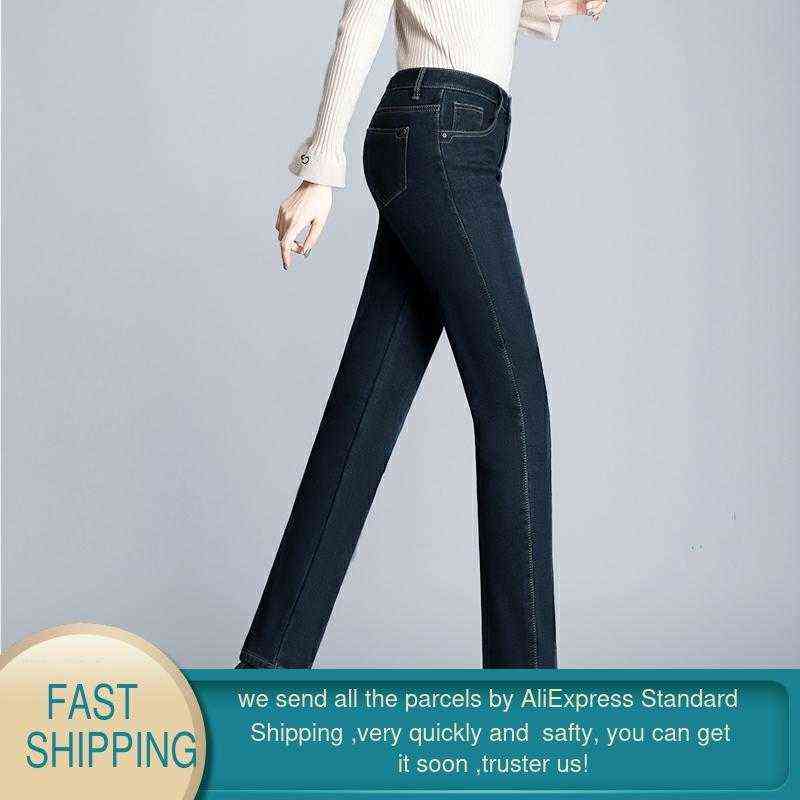 Winter Women's Jeans Velvet Warm Loose Plus Size Denim Straight Mom Woman with High Waist Fleece Black Pants for Women 211129