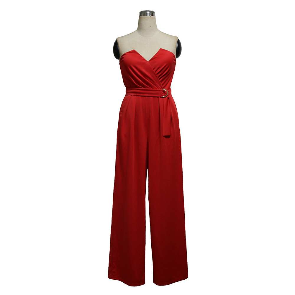 Women Jumpsuit Sleeveless Off Shoulder Sexy Rompers Womens Red Vintage Long Party 210524