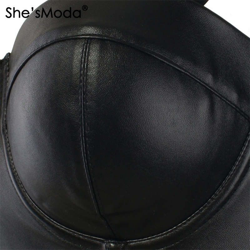 She'sModa PU leather Bralet Women's Bustier Bra Night Club Party Cropped Top Vest Plus Size 201028